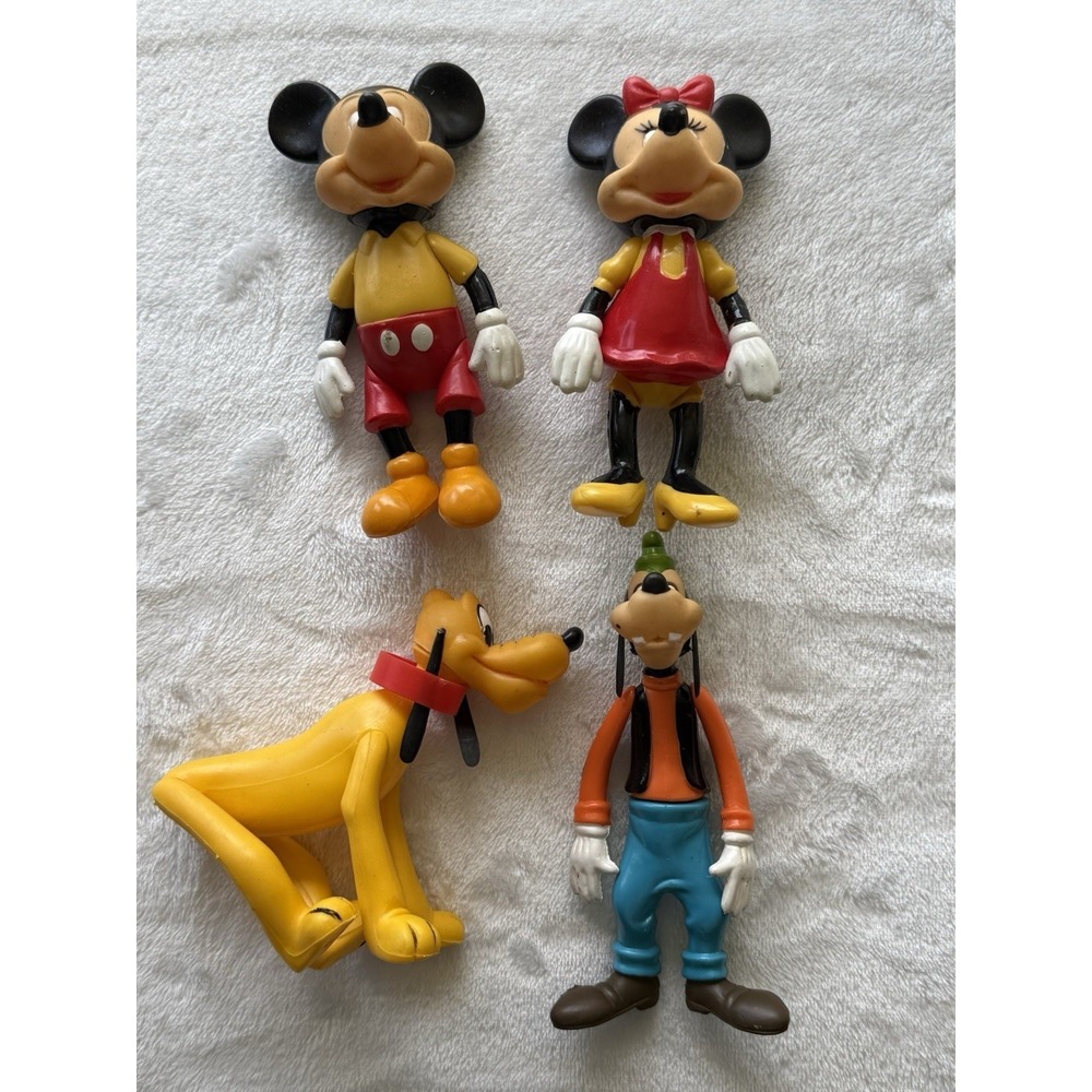 Disney Figures Lot of 4 Vintage 6in Mickey Minnie Goofy Pluto Articulated
